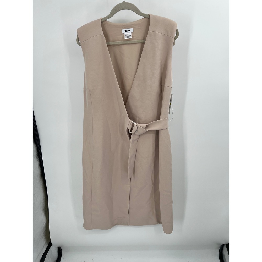 DKNY Womens Sleeveless D-Ring Belted Wrap Dress Beige Taupe DD5U1161 Size 14
